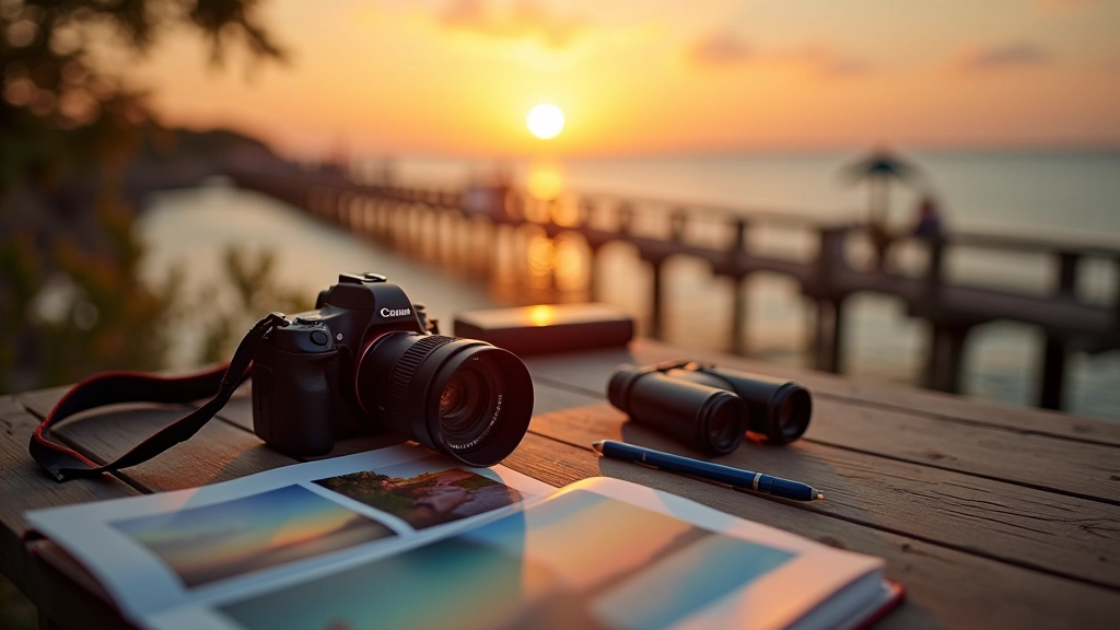 Cámara fotográfica profesional sobre mesa de madera al aire libre